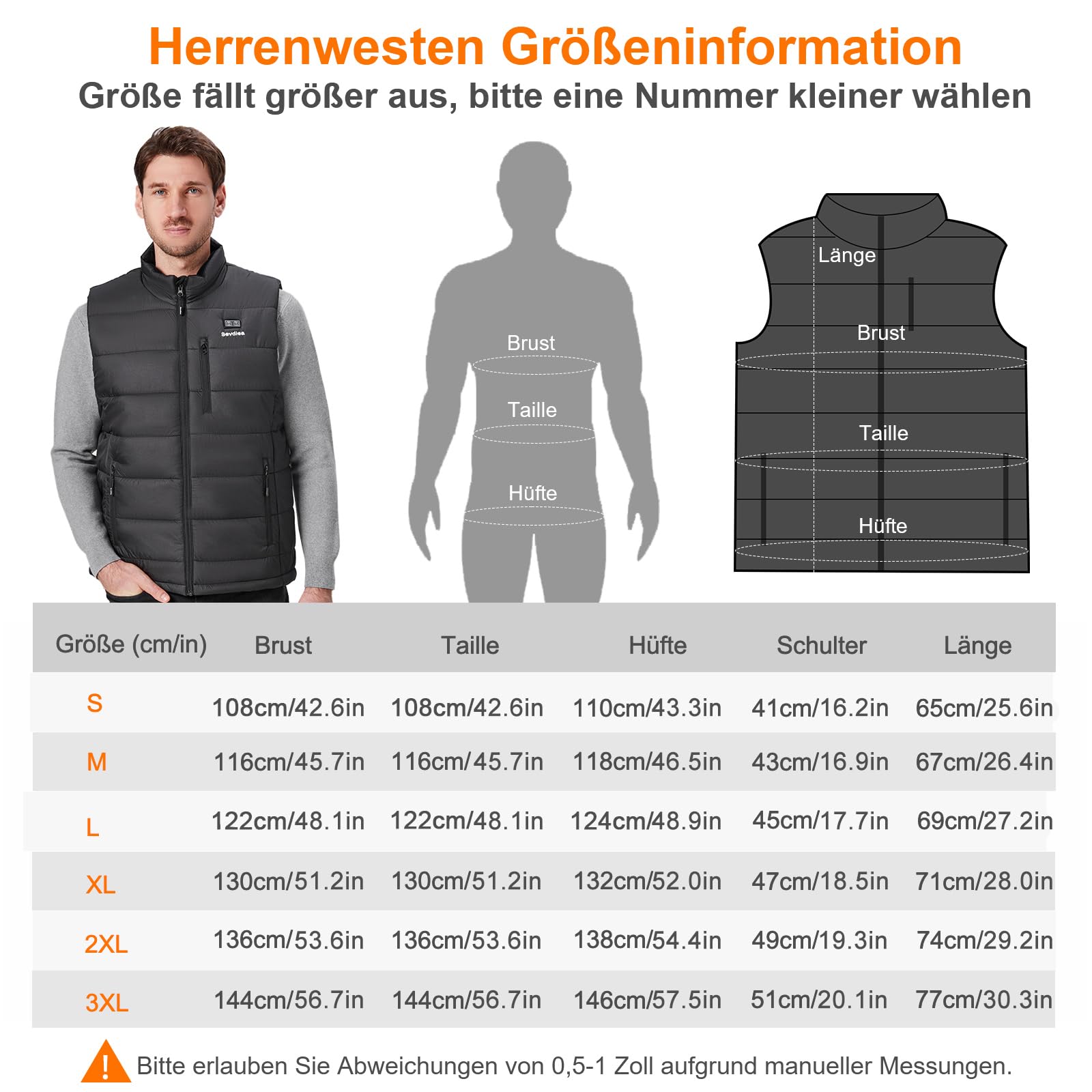 Heizweste Herren mit Powerbank 16000mAh 7,4V Enthalten, Hilpert Beheizte Weste, Wärmeweste mit Akku Wiederaufladbar