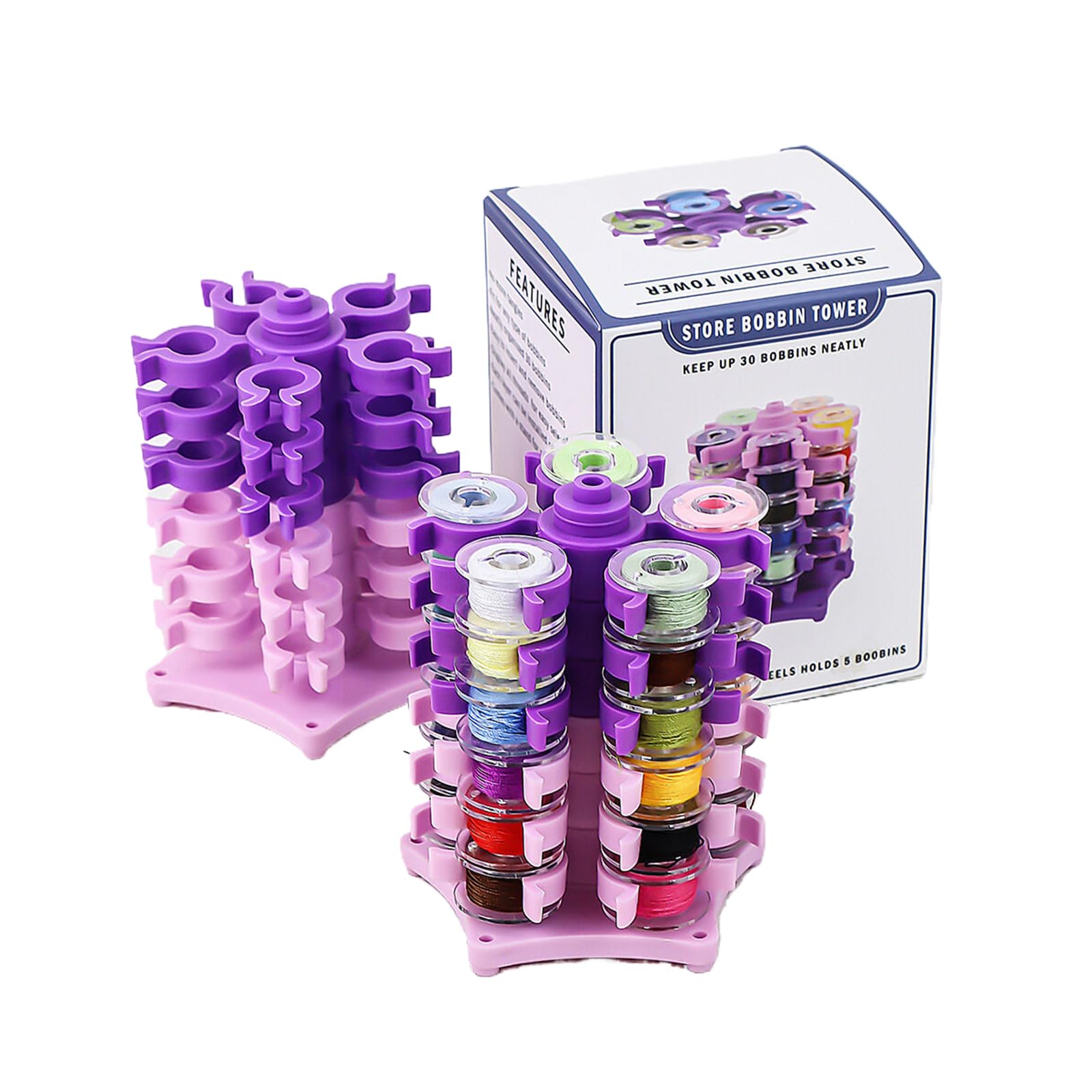 Miaoyak Sewing Bobbins Tower Storage Clip Stand, 30 Thread Spool Plastic Holder Clamp Organizer, Sewing Machine DIY Embroidery Tool