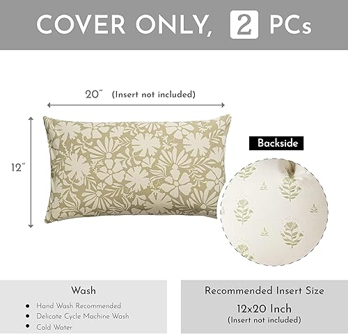 Miniatura 4 de Juego de 2 fundas de almohada lumbar decorativas de granja de 12 x 20 pulgadas, almohada lumbar de algodón verde floral para sofá, sala de estar,