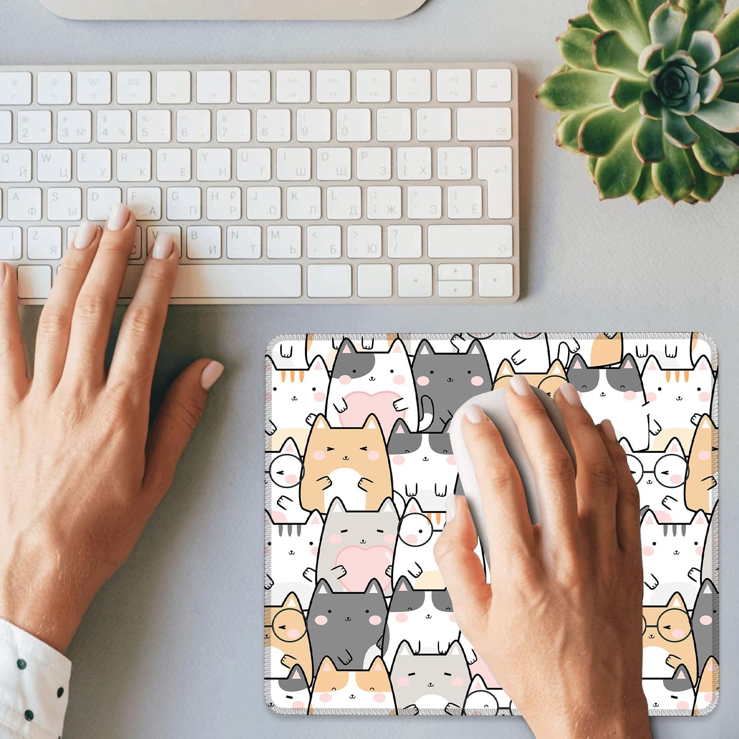 Cute Cats Mouse Pad Square Mouse Pads with Stitched Edge, Computer Mousepad with Non-Slip Rubber Base for Computer Laptop Office Desk Accessories 9.5x8 Inches - Image 6