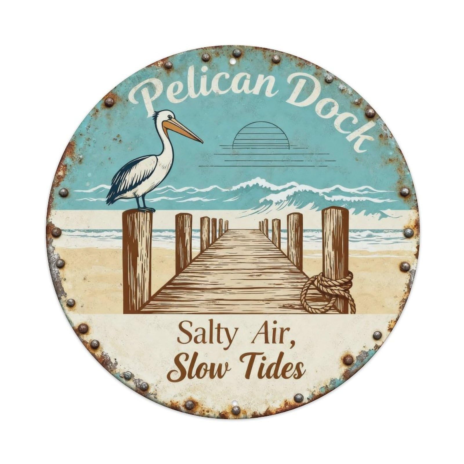 Pelican Dock Coastal Beach Decor Metal Tin Sign Plaque