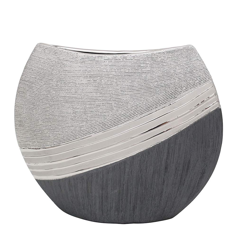 Dekohelden24 Elegant Modern Decorative Designer Ceramic Vase in Silver Grey, 25 cm