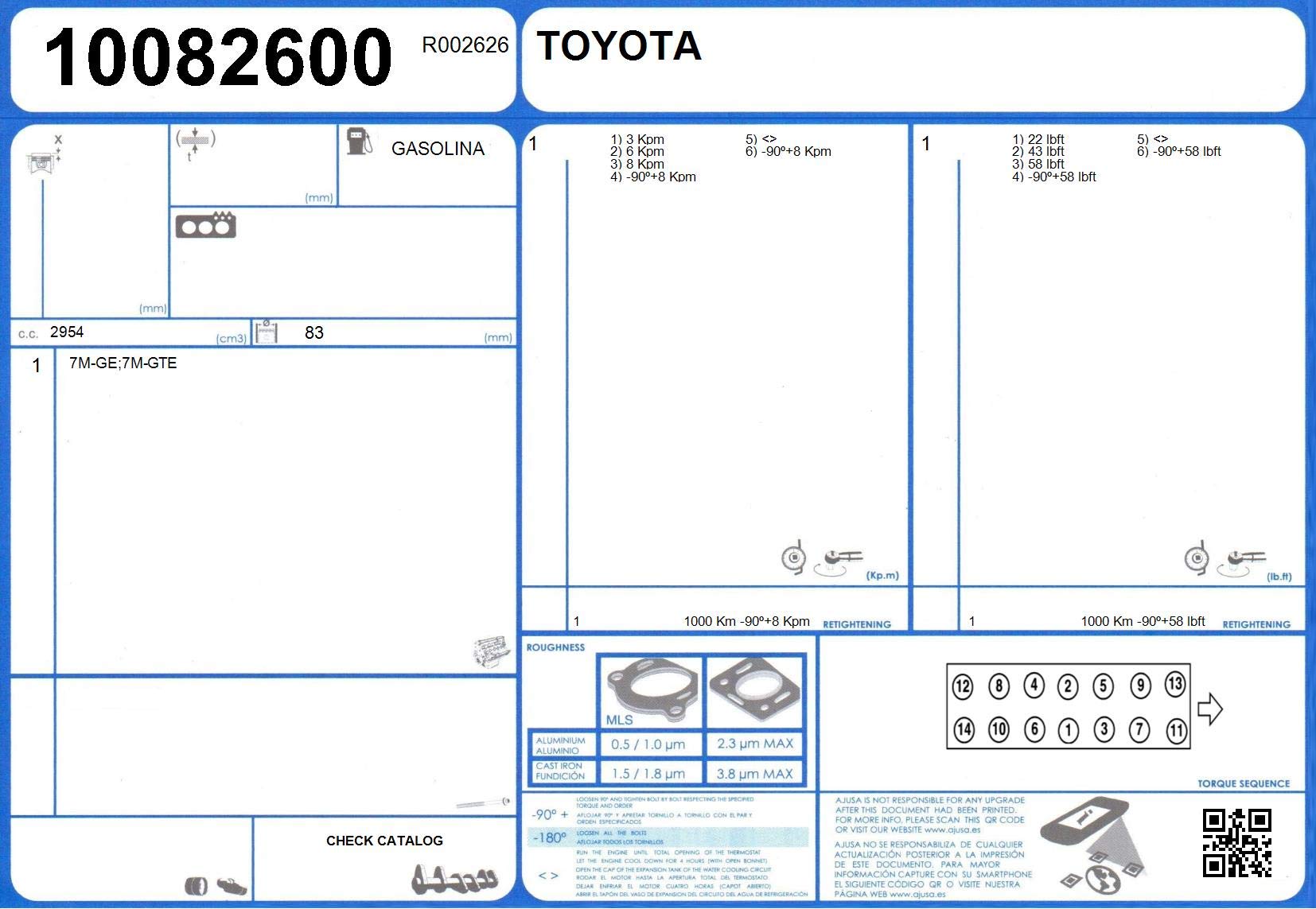 AJUSA 10082600 Guarnizione Testata – Compatibile Con Toyota Supra, Cressida, Soarer, Crown 3.0