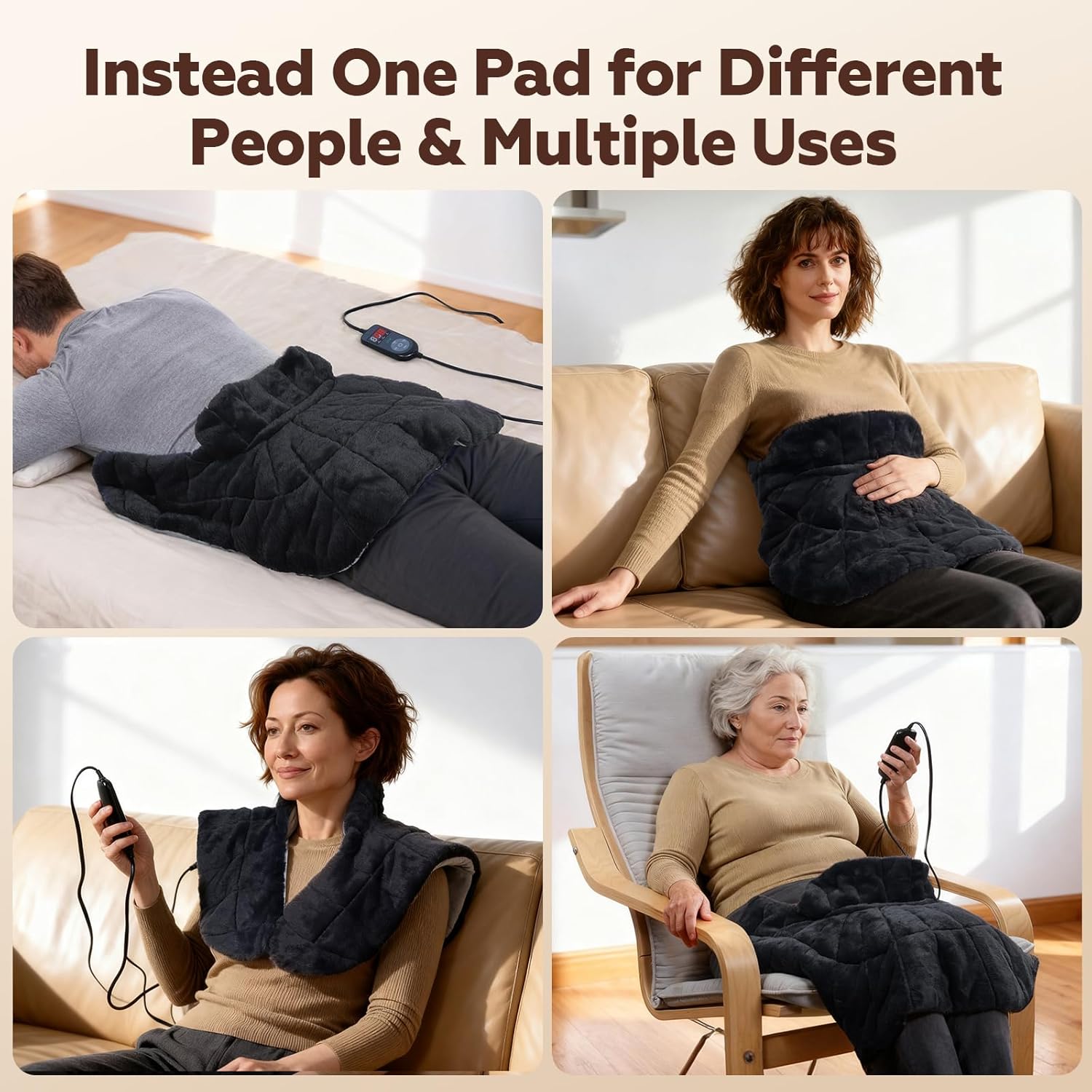 UTK Weighted Heating Pad for Neck and Shoulders and Back, 30s Fast Heat, 6X Deeper Pain Relief, Faux Rabbit Fur Fabric, 8 Heat Settings Max 159℉, 4H Auto Off, Memory Function, 24"x 20", Birthday Gifts - Image 8