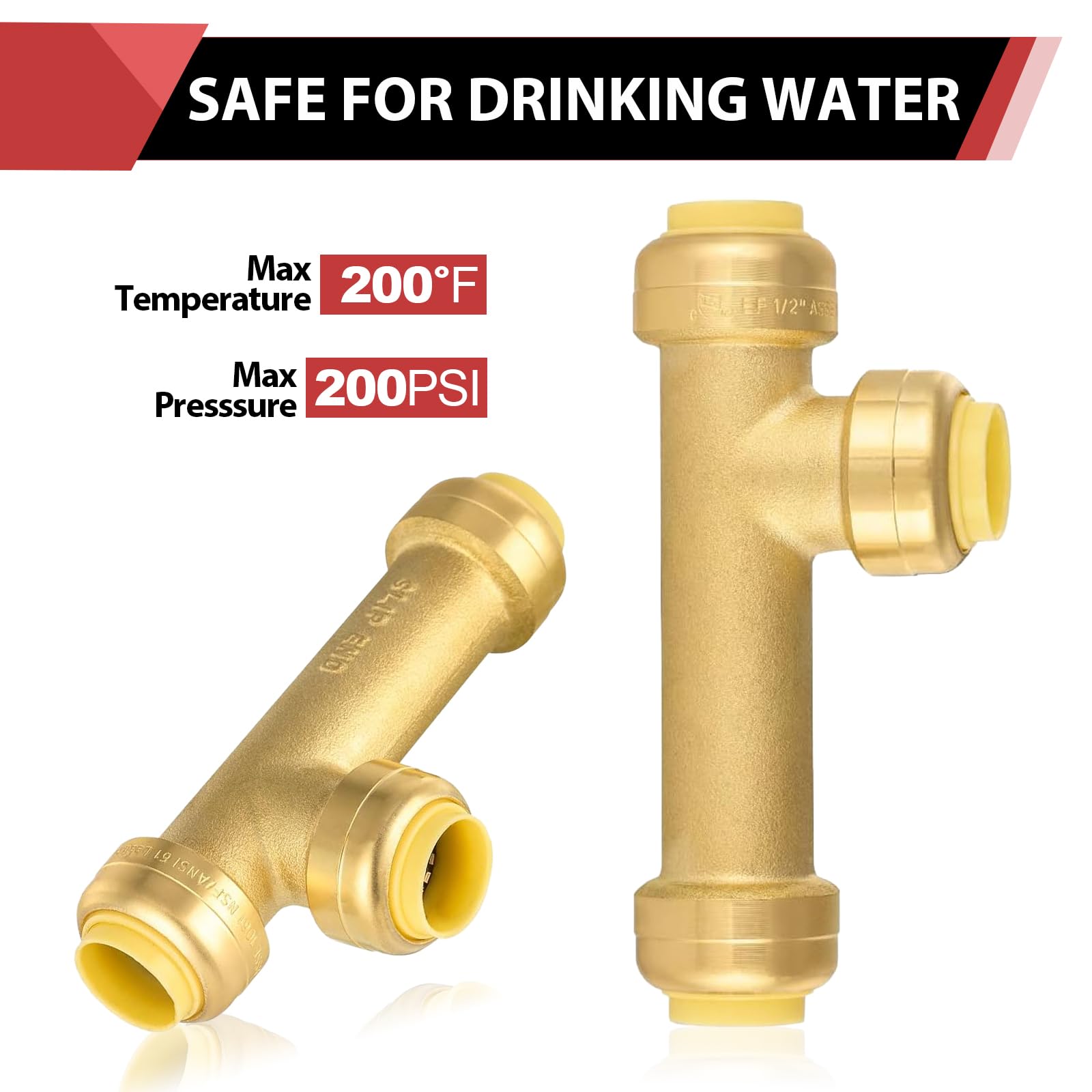 Paquete de 2 accesorios de latón EFIELD de 1/2 pulgada para conectar tubos de Pex, cobre, CPVC con un clip de herramienta de desconexión, agua potable y aplicación de calefacción hidráulica