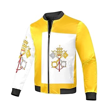 ウェア Men's Yellow and White Jacket Amazon.com: Vatican City Flag Mens Windproof Bomber Jacket