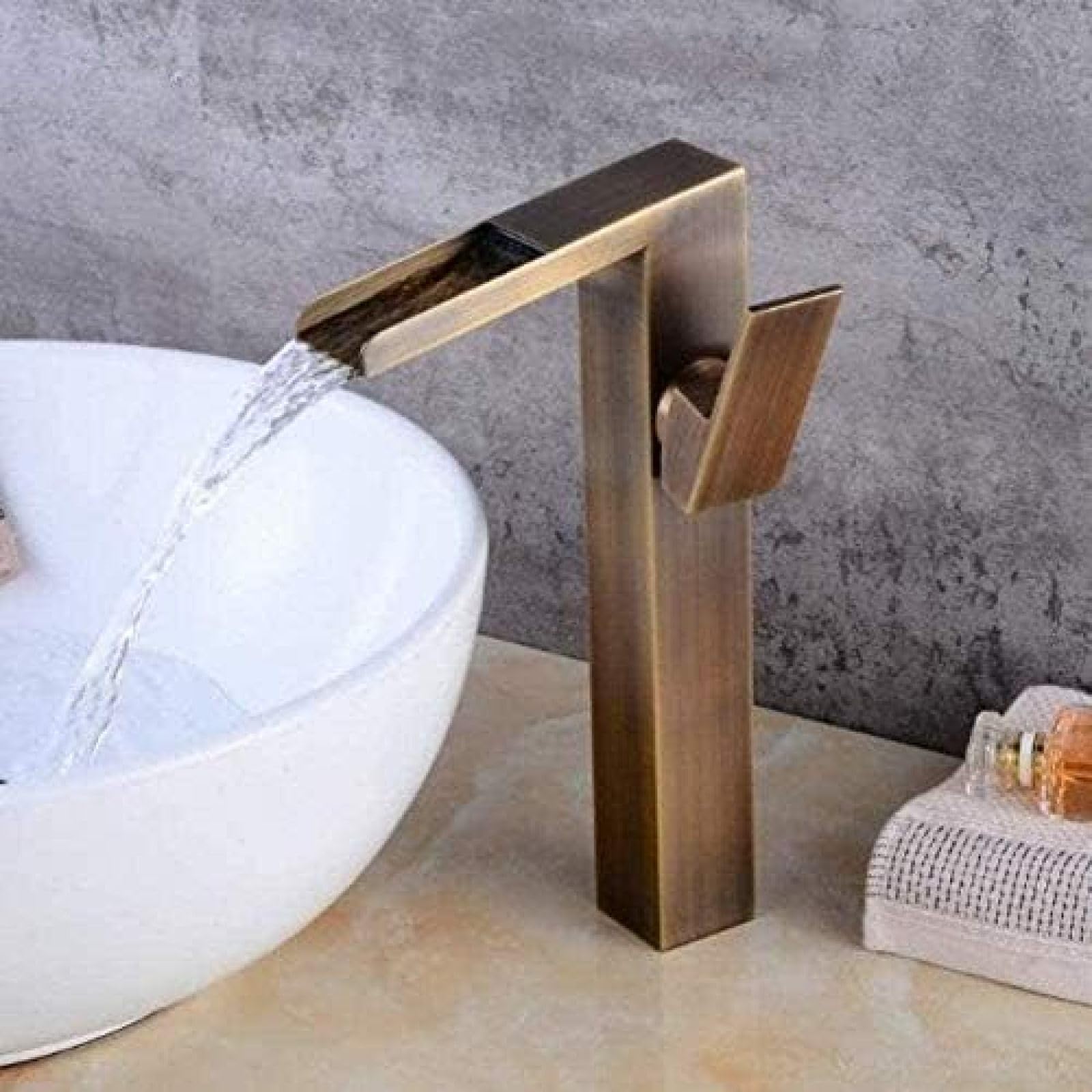 ZYCHSJXA Faucet Kitchen Tap Bathroom Brass Antique Retro Waterfall Sink High Square Faucets Deck Mounted Black