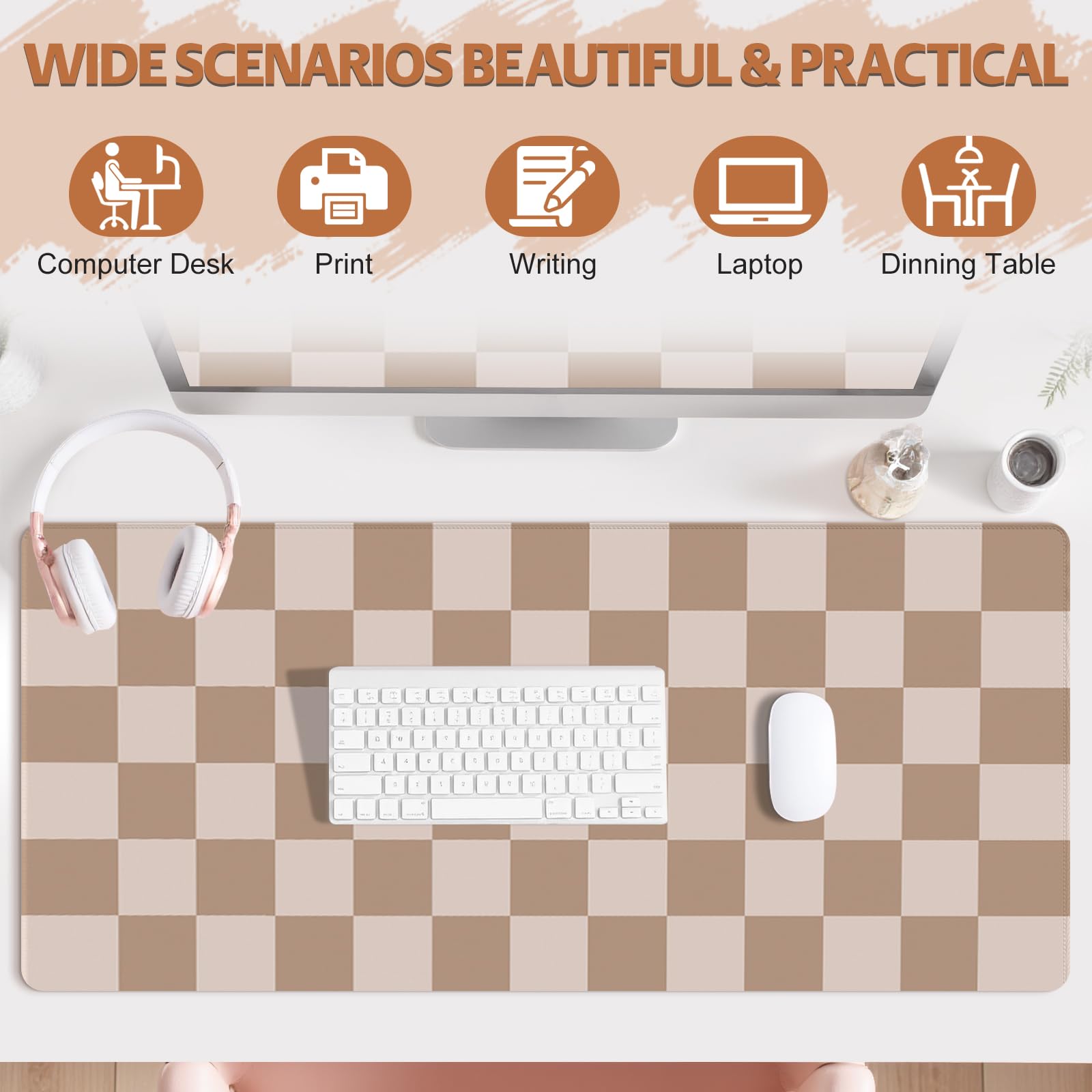 Alfombrilla de Mouse Grande para Escritorio, Alfombrilla de Mouse Grande para Juegos con Bordes cosidos, Base de Goma Antideslizante e Impermeable para Oficina, computadora, Teclado, Laptop
