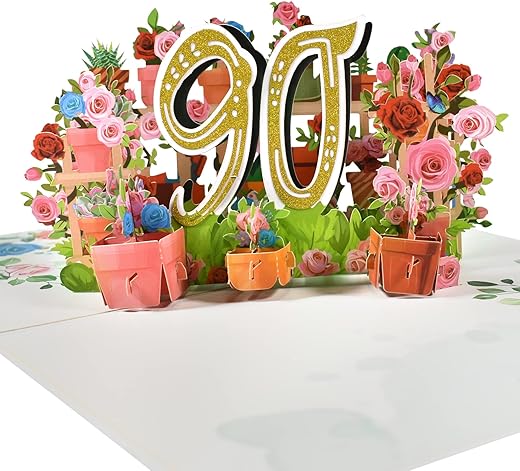 GREETING ART 90th Birthday Pop Up Card,Happy 90th Birthday Card,Flower Birthday Card for 90 Years Old, 90th Birthday Card for Grandparent,Grandma,…