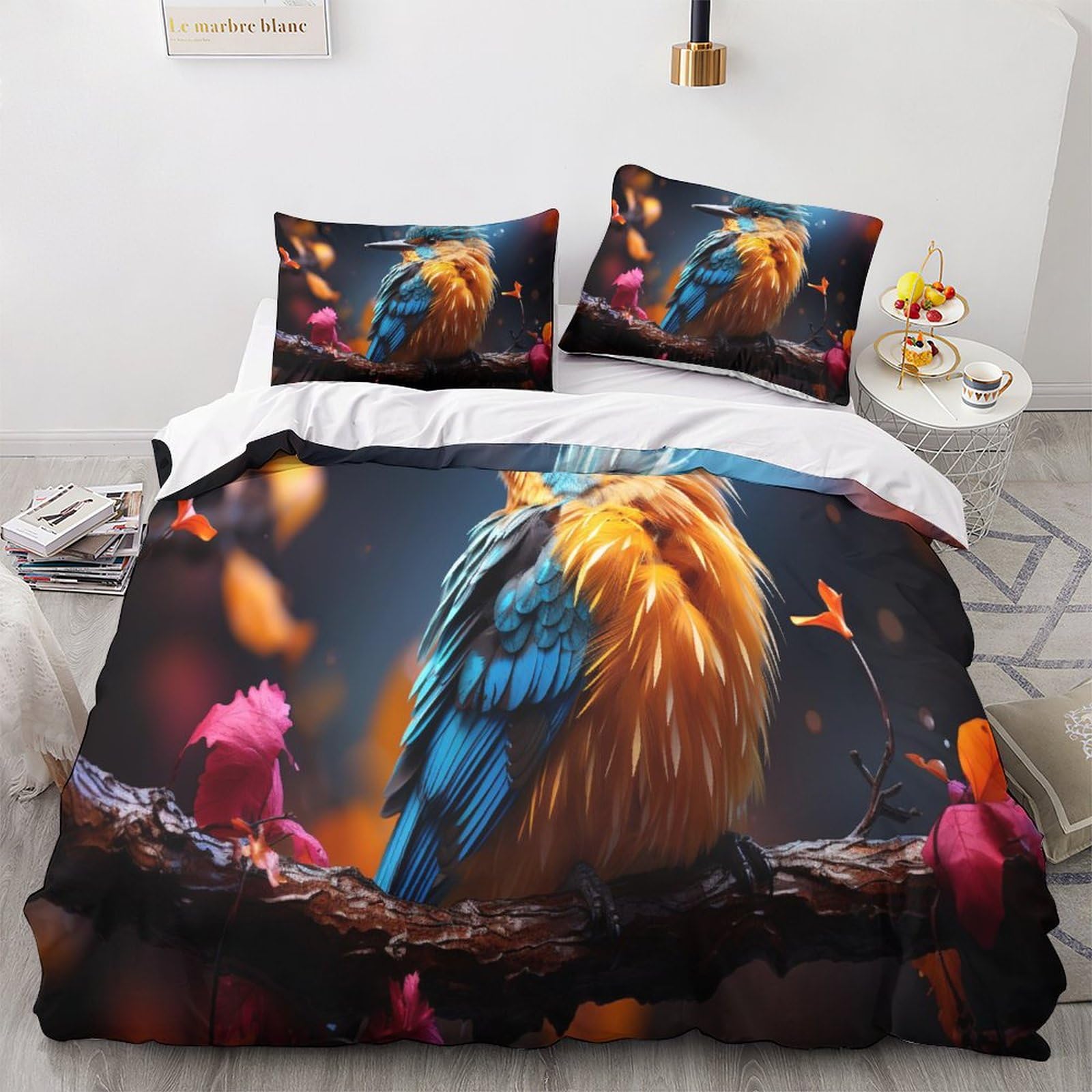 OPSREY Kingfisher Warmth Quilt Cover Set Hidden Zipper Duvet Cover Set with Pillowcases Sparrows Bedding Set Soft Microfiber Comforter Cover Various Sizes for Kids Adults Double（200x200cm）