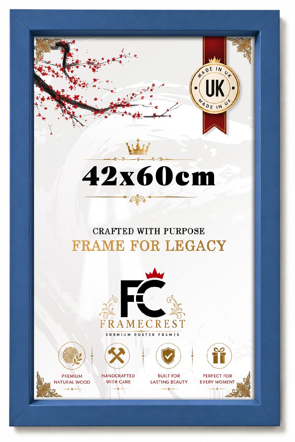 FRAMECREST Elegant 42x60cm Poster Frame | MDF Frame, Metal Clips on Back | Wall Mount Frame for Prints with Real HD Perspex, Great for Photos, Artworks, Posters, Puzzle-[Blue]