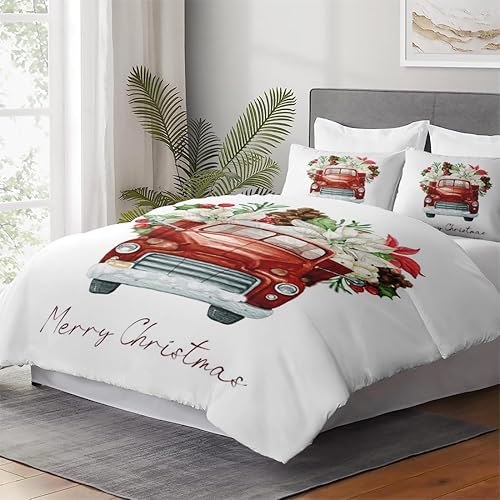Miniatura 3 de Juego de funda de edredón, juego de ropa de cama de flores rojas de Navidad para niños y adultos, decoración de dormitorio de hojas de pino, juego