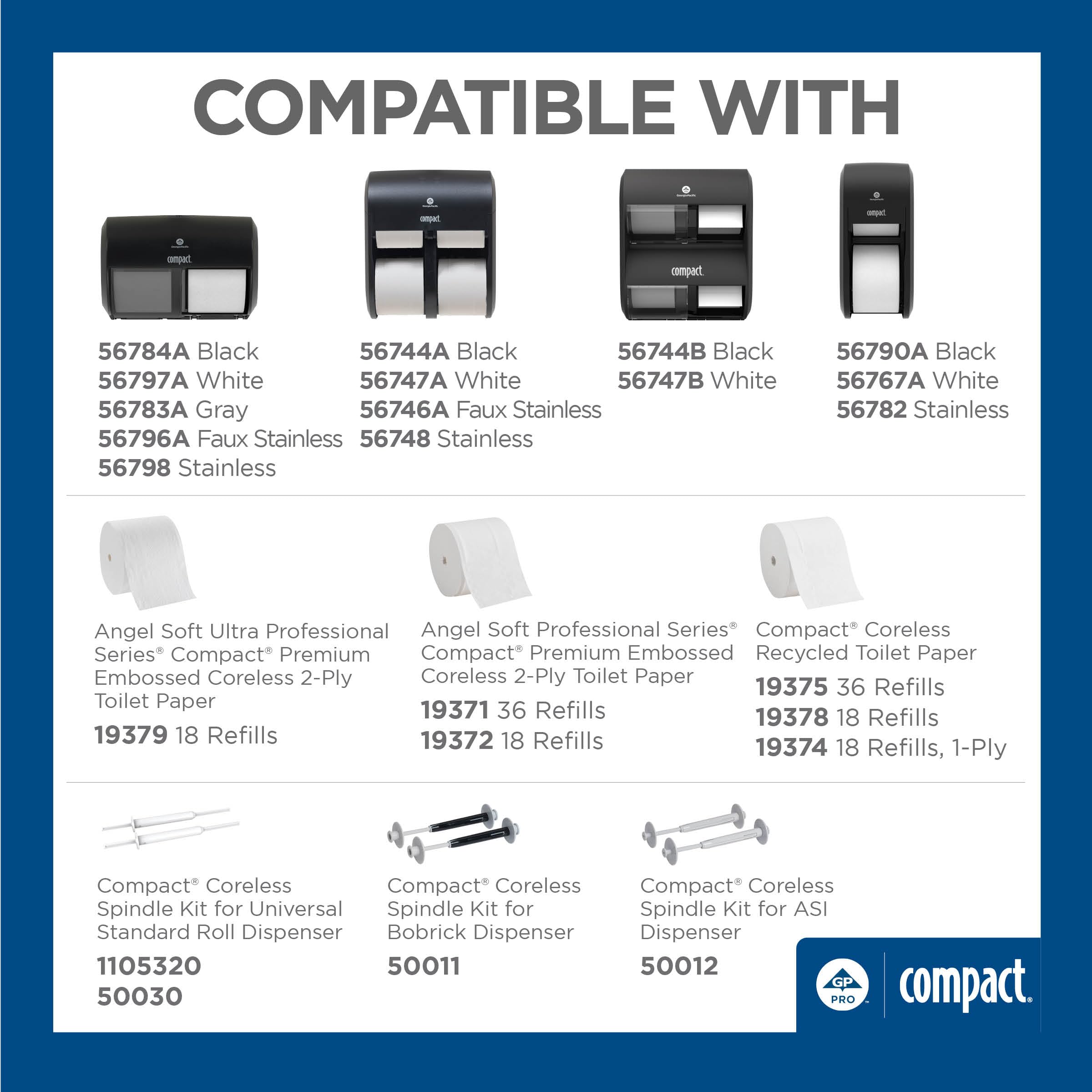 COMPACT® Dispensador de Papel higiénico Quad Plus sin núcleo de Alta Capacidad de 4 Rollos, Negro, 1 dispensador