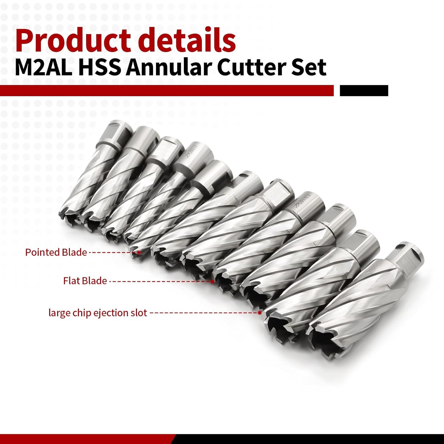 Nakkaa Annular Cutter Set 11 Pcs Shank Mag Drill Bits Cutting Depth, 2" Cutting Diameter 7/16" to 1-1/16" Inch Made with Super Tough M2AL High Speed Steel (HSS) Compatible with High Hardness Materials