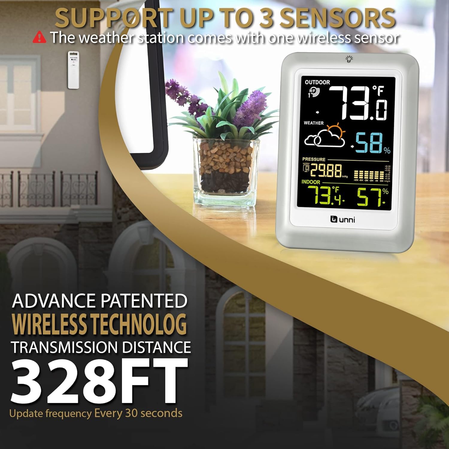 Indoor Outdoor Thermometer Wireless Weather Stations, with 330ft Range Sensor and Adjustable Brightness Inside Outside Temperature Humidity Monitor (Colorfu02) Multicolored