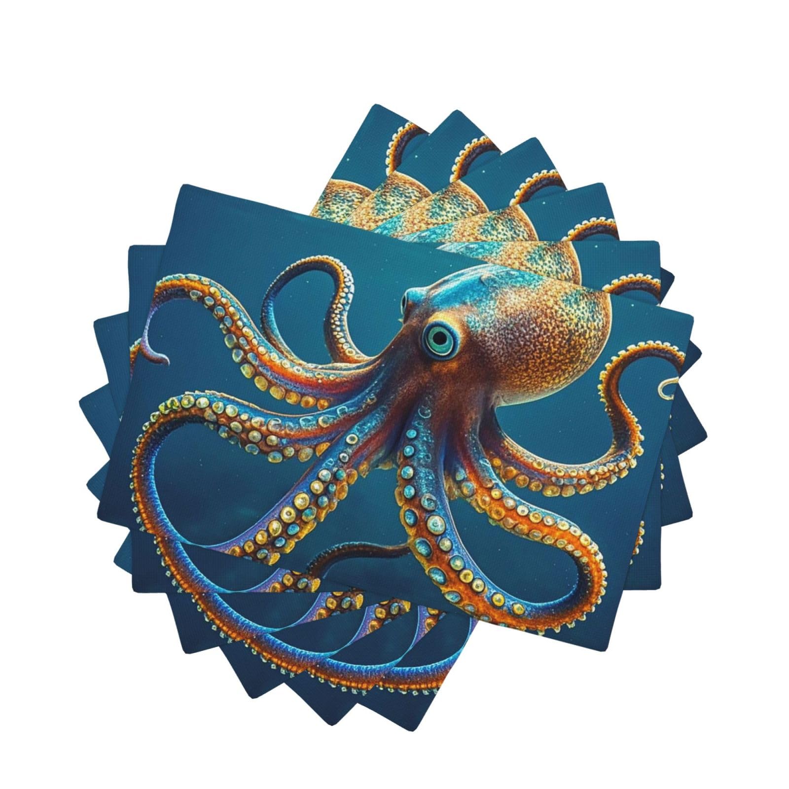 Placemats Set of One Size Washable Wipeable Table Mats Heat Resistant Weave Place Mats Giant Octopus Placemats Wrinkle Free Place Mats for Dining Table Kitchen Party Holiday Decoration 30 x 45 cm