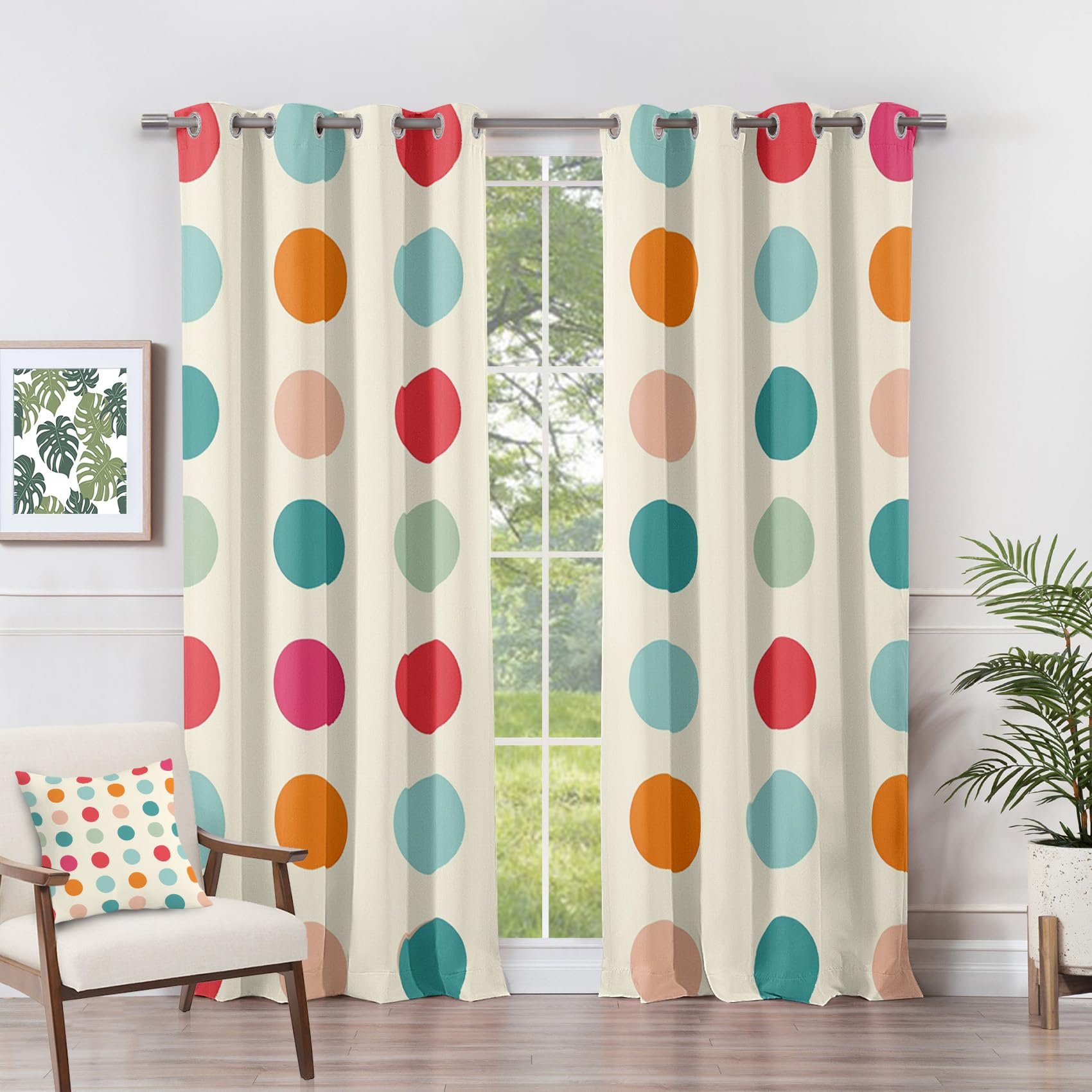 Vorhänge Polka Dots - Mignon Bunte Punkte Geometrische Fenster Gardinen mit Ösen, Vorhang Blickdicht Verdunklungsvorhänge Thermovorhang für Wohnzimmer Deko 2er Set, H 245 x B 140 cm M#-207