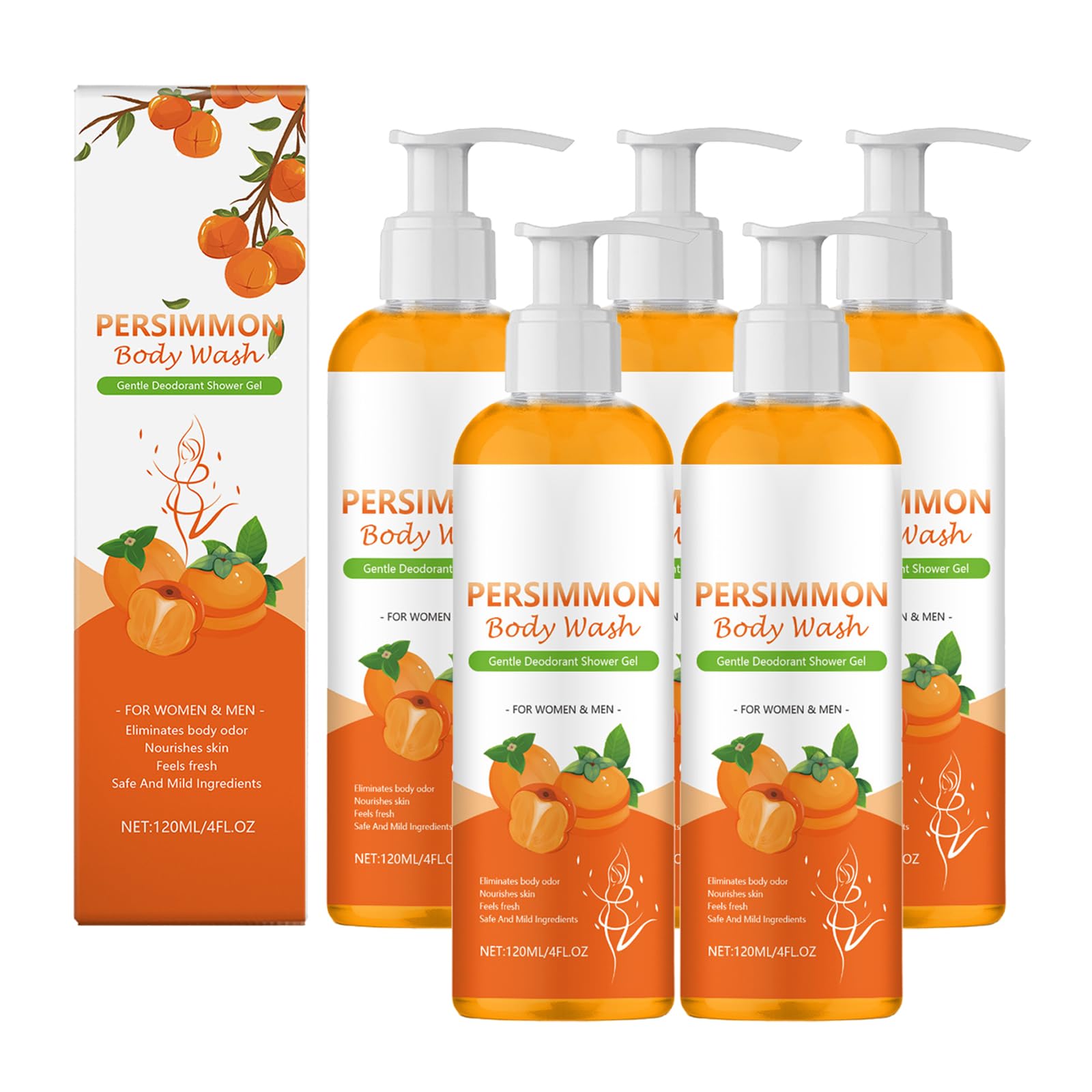 Persimmon żel pod prysznic przeciwko silnemu zapachowi ciała, naturalny żel pod prysznic z ekstraktem z zielonej herbaty, głęboko oczyszczający i nawilżający, dla mężczyzn i kobiet, świeży zapach, 120