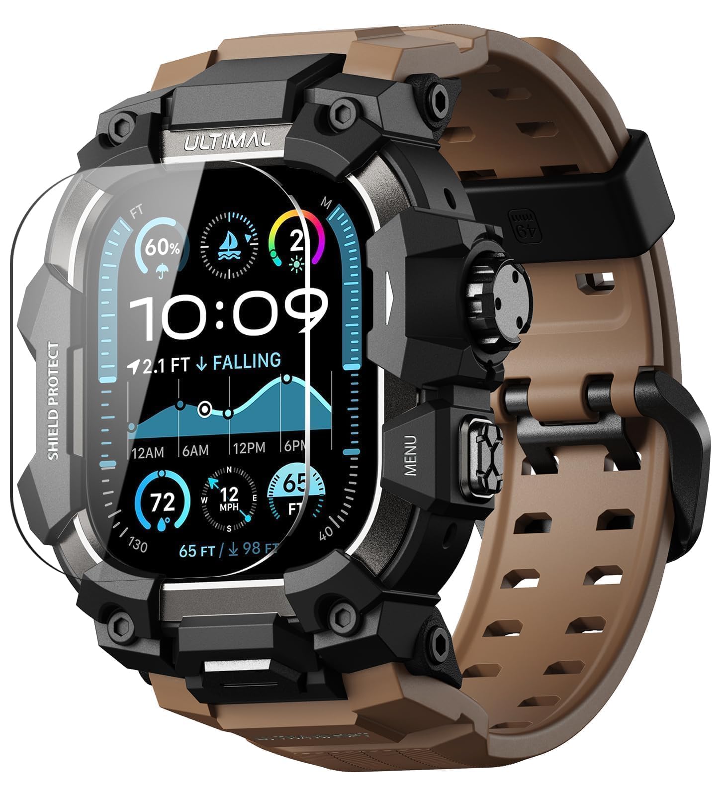 ULTIMAL Rugged Case with Band Apple Watch Ultra 4/3/2/1, 49mm Coffee Brown