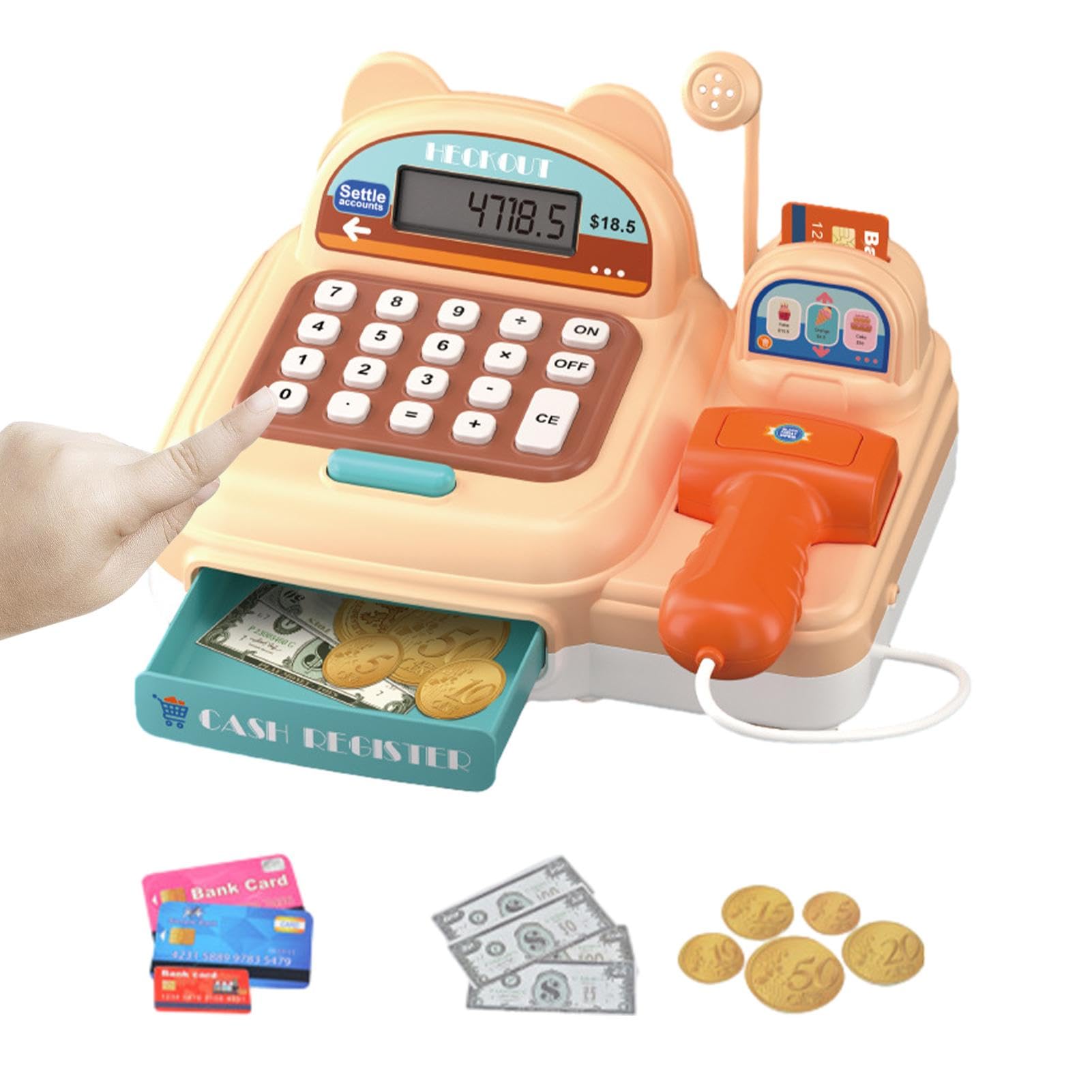 Amazon.co.jp: 子供向けプレイレジスター、レジプレイセット | ごっこ遊びシミュレーションスキャナーを備えた子供用プレイセットの登録 -  お金のおもちゃのレジ コインと電卓キーボードをプレイ 男の子 女の子用 : おもちゃ