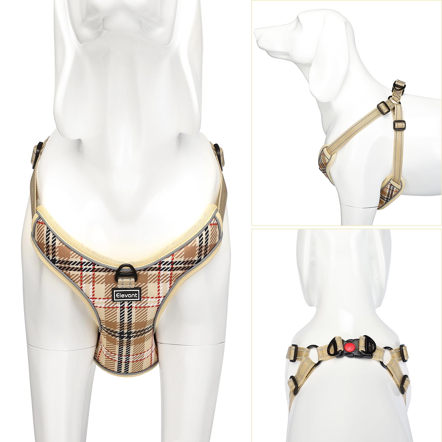 Elevant Harnais Chien Anti Traction Réglable, Step-in Harnais pour Chiens Réfléchissant Respirant Confort Doux Gilet Rembourré pour Petite, Moyenne et Grande Chiens (XS, Beige Marron)