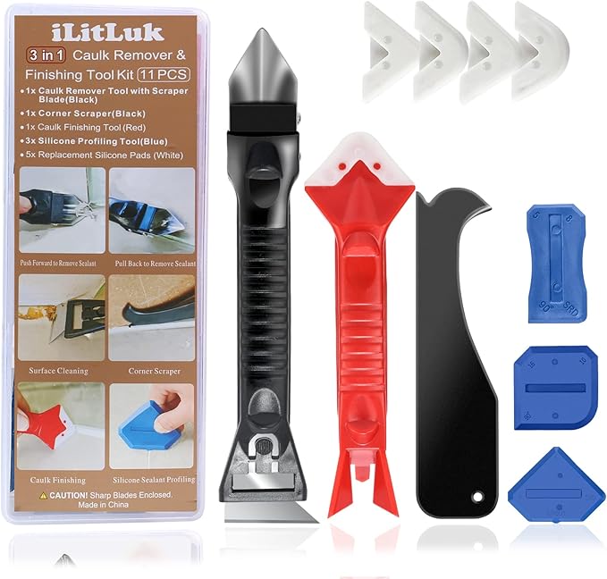 iLitLuk Caulk Removal Tool Kit Caulking Spatula Stainless Steel Head
