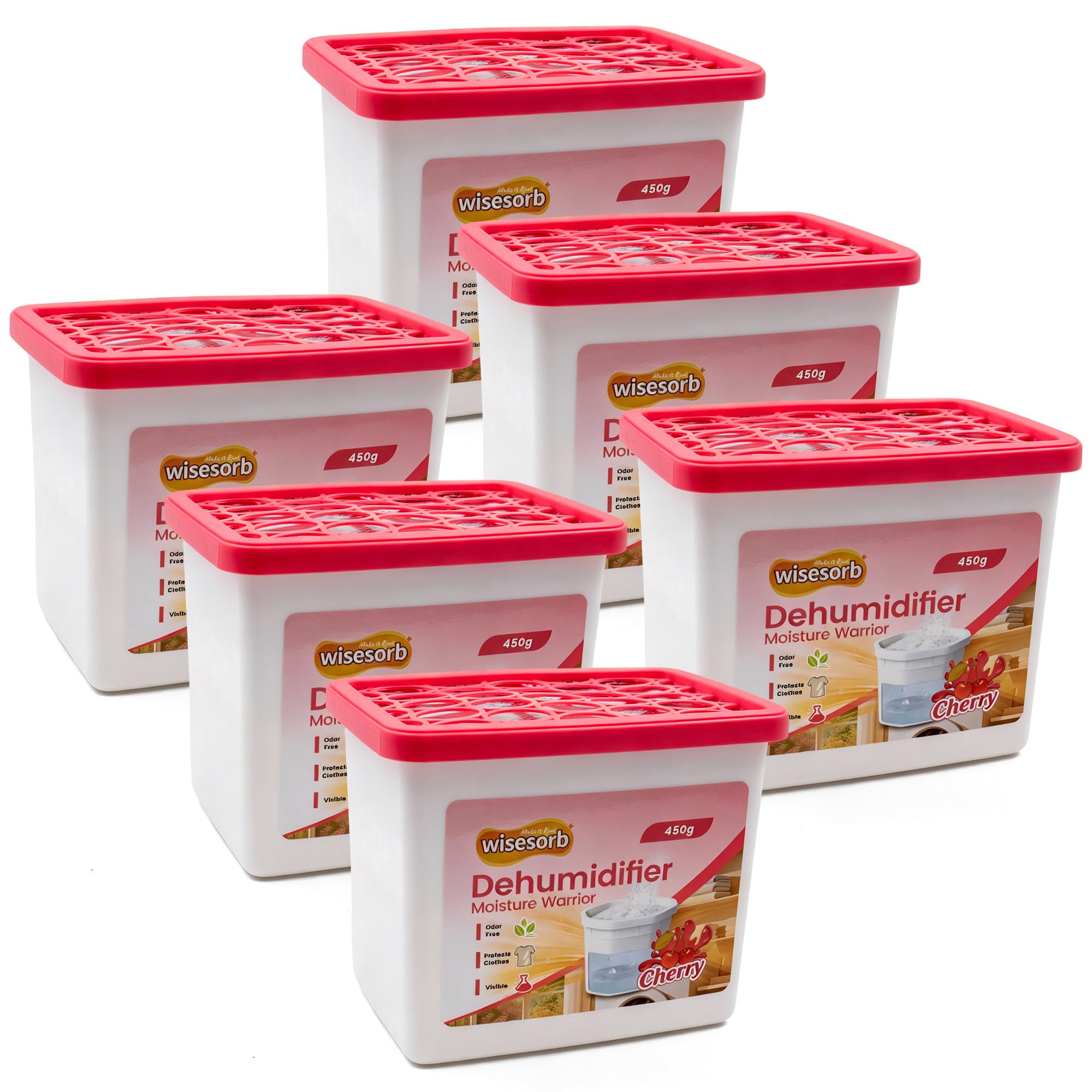Wisesorb 6 opakowań pochłaniaczy wilgoci 473 ml, osuszacz powietrza z zapachem i przenośnymi pudełkami pochłaniającymi wilgoć do łazienki (z zapachem, 6 x 453 g)