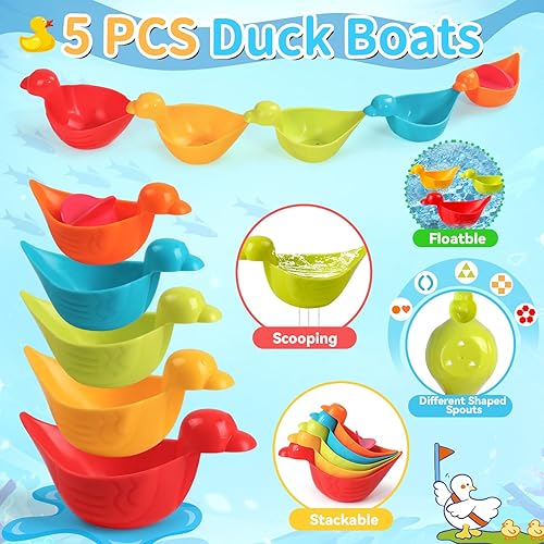 Miniatura 3 de Juguetes de baño para niños de 1 a 3 años, 10 unidades, juguetes de baño para bebés, sin moho, con tazas apilables multicolor y formas, bañera,