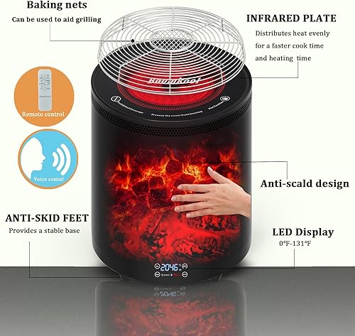 Miniatura 8 de Calentador de espacio para interiores, calentadores de chimenea eléctricos portátiles con efecto de llama 3D, calefacción y cocina para uso al aire