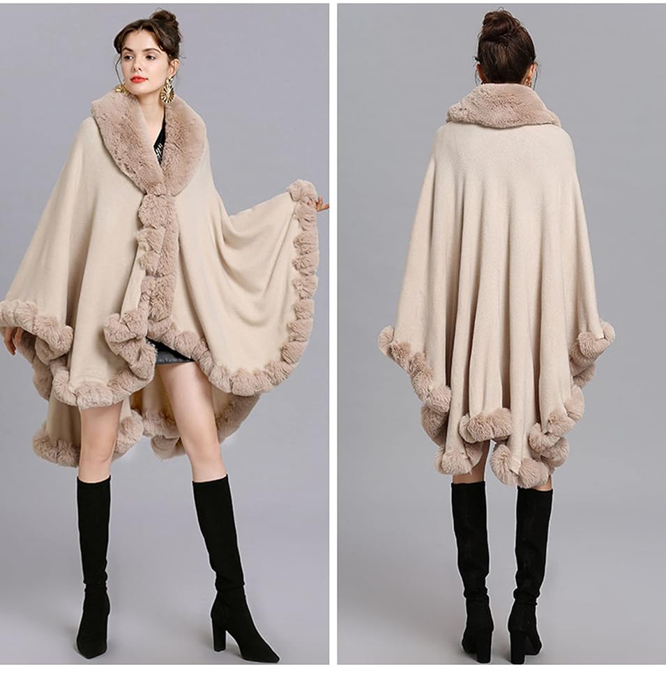 Old DIrd Elegant Faux Fox Fur Collar Knitted Cardigan Shawl