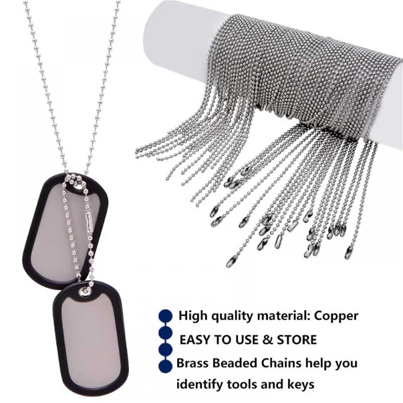 Portachiavi a catena a sfere, 10 rotoli, in metallo, oro, bronzo nero, argento, 5 m/rotolo, per collane fai da te, creazione di gioielli e accessori (nero, 1,2 mm)