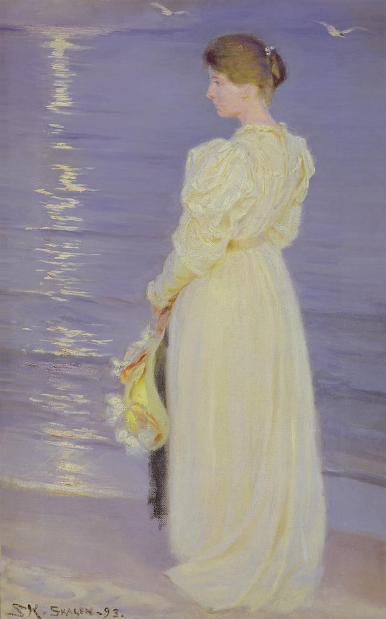 SERENDIPITP Abstract Painting Mural Print Picture Wall Decor Painting Woman in White on a Beach by Peder Severin Krøyer Vintage Wall Artwork for Home Decor 60x90cm