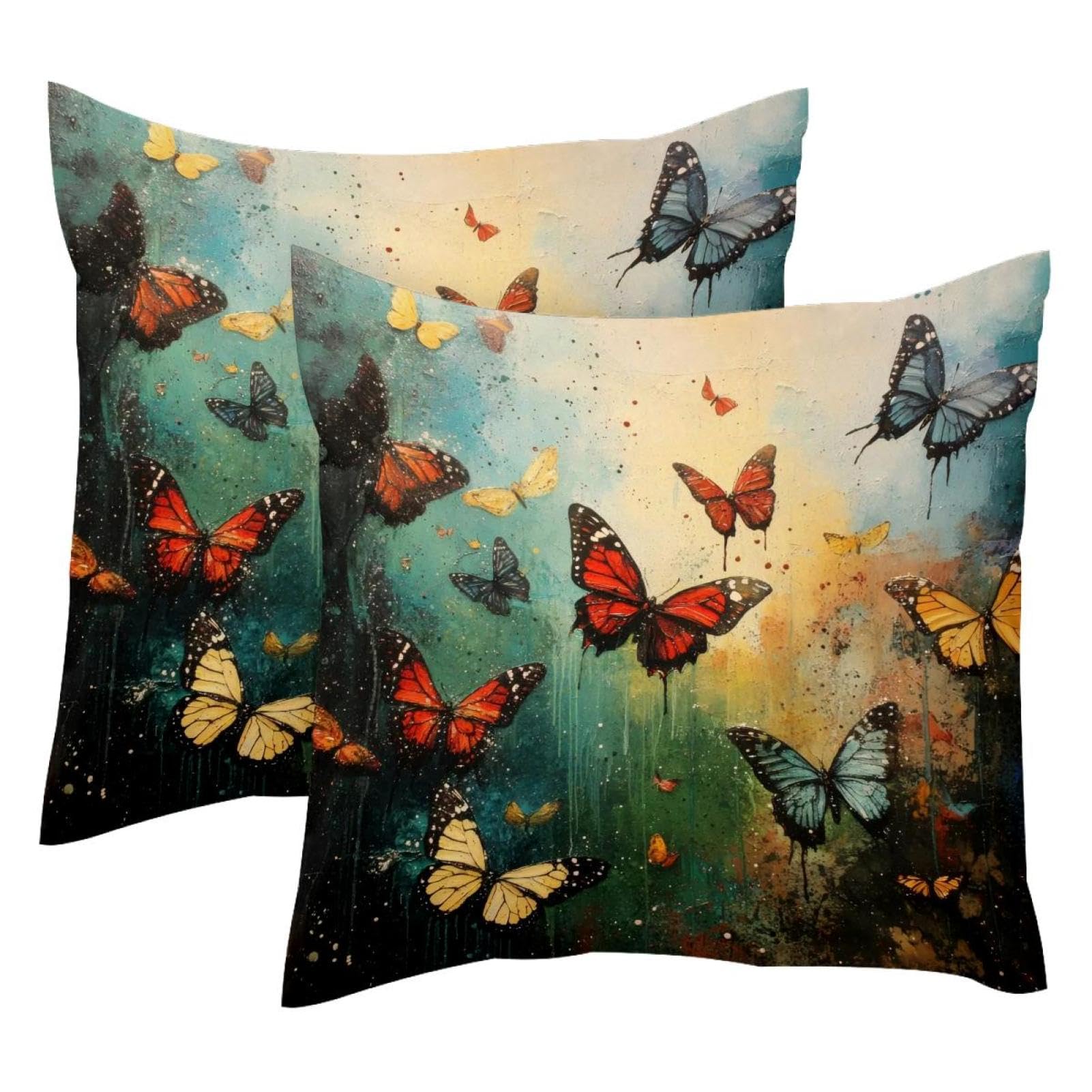 Housses de coussin velours 50x50 lot de 2 rénovation canapé motif papillon
