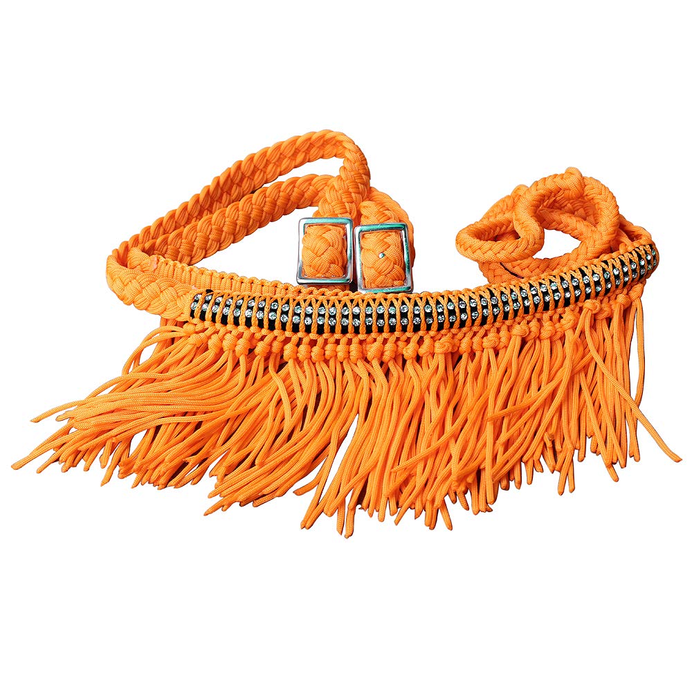 HILASON 1" X 8Ft Braided Barrel Horse Racing Reins Knots Fringe Crystal