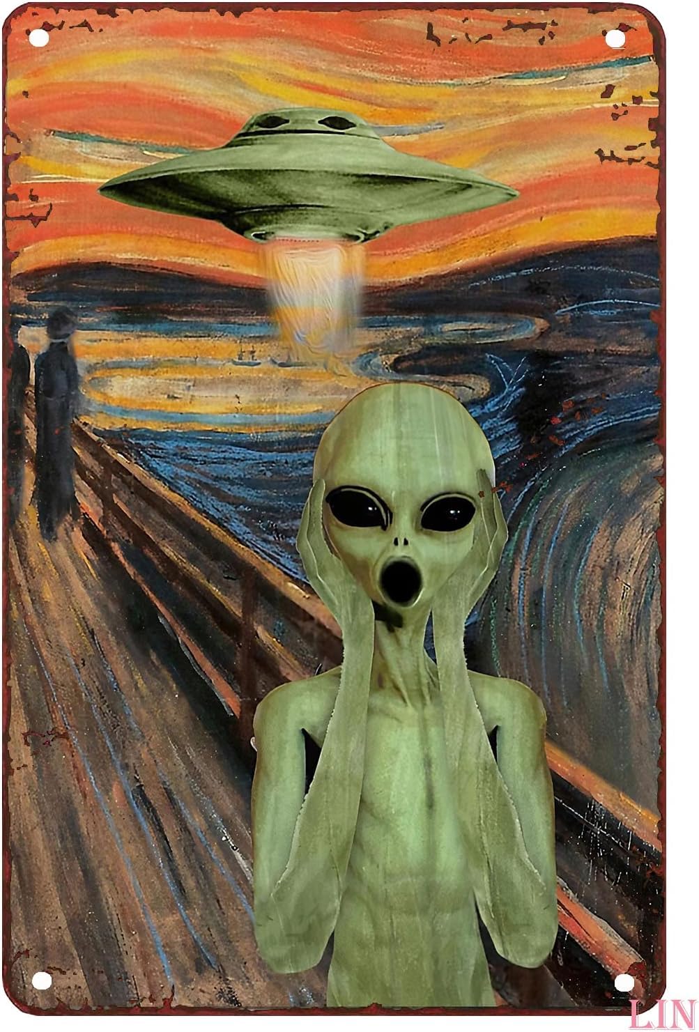 Kwqdozf F17 8X12 Inch Ufo Home Decor Ufo Alien Screaming Tin Sign Chic Art Wall Metal D