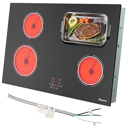 30 Inch Electric Cooktop - 9000W Powerful 5 Burner Electric Stovetop, 220V Built-in Ceramic Stove 30 Inches with Triple Ring, Timer, Safety Lock, Pause, 220V-240V Hard Wired (No Plug)