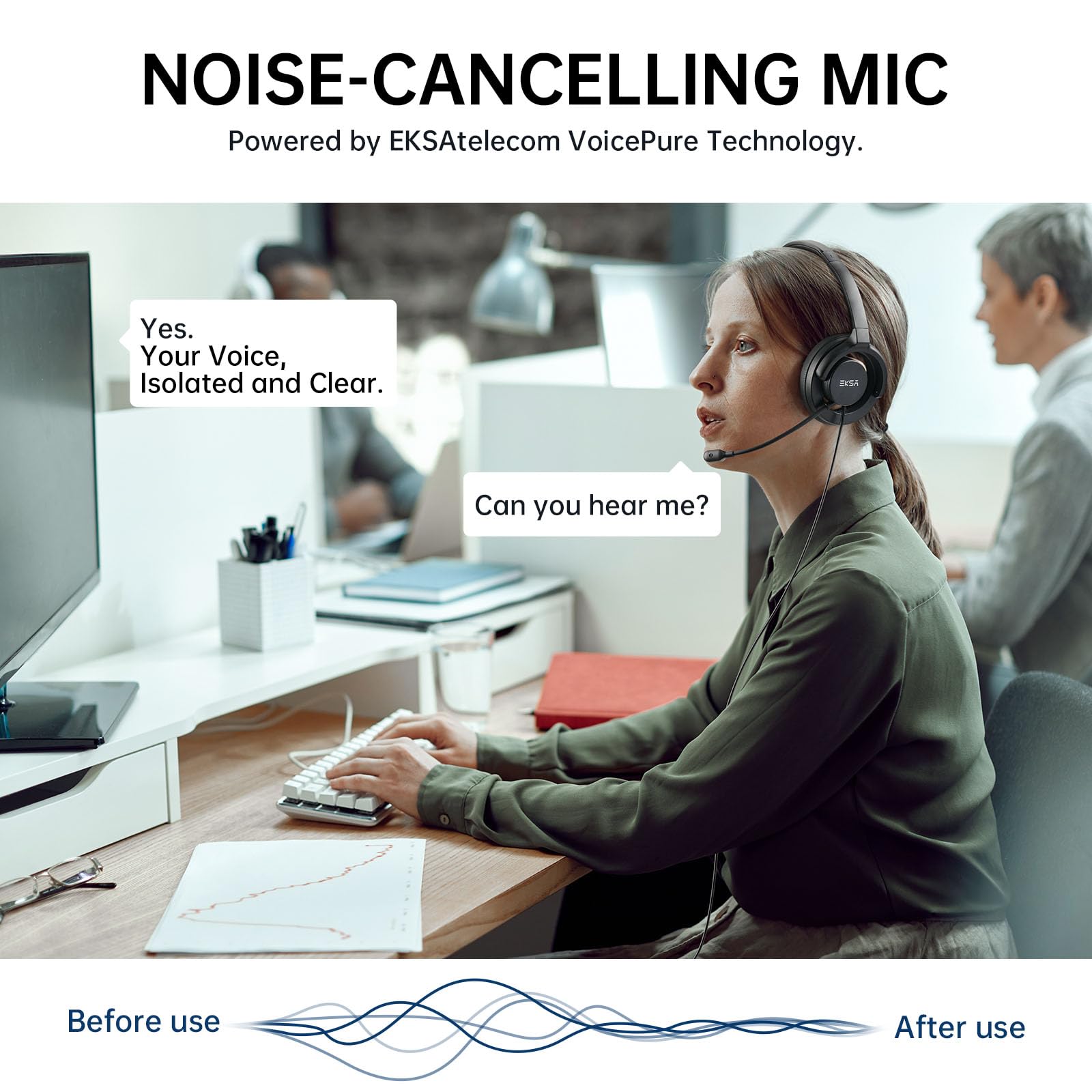 EKSA H27 Cuffie PC con Microfono, Cuffie con Filo USB-A/C, Cuffie con Pulsante di Muto, Controllo del Volume, Open-ear Wired Headset Ideali per Ufficio,Call Center Skype, Zoom