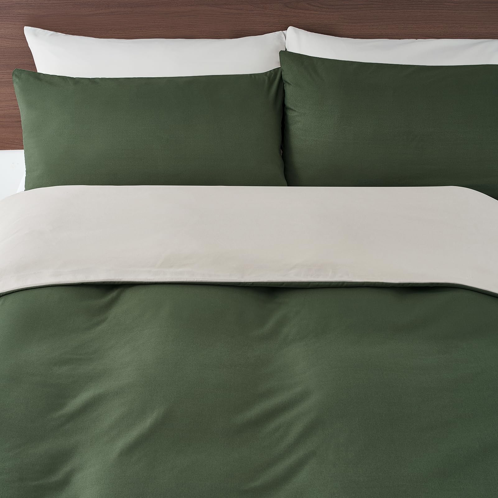 Housse de Couette 240x220 cm Réversible OEKO-TEX Doux & Agréable sur Peau, Fermeture Éclair, Léger & Respirant Parure de lit Vert Olive - Housse de Couette 240x220 + 2 Taies d'oreiller 65x65