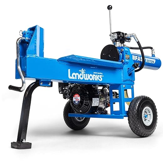 Landworks Log Splitter Portable 20 Ton Rapid Auto Return Ram System Bucher Gear Pump 7HP Engine Horizontal Full Beam Steel Wedge Firewood Splitting Forestry Harvesting