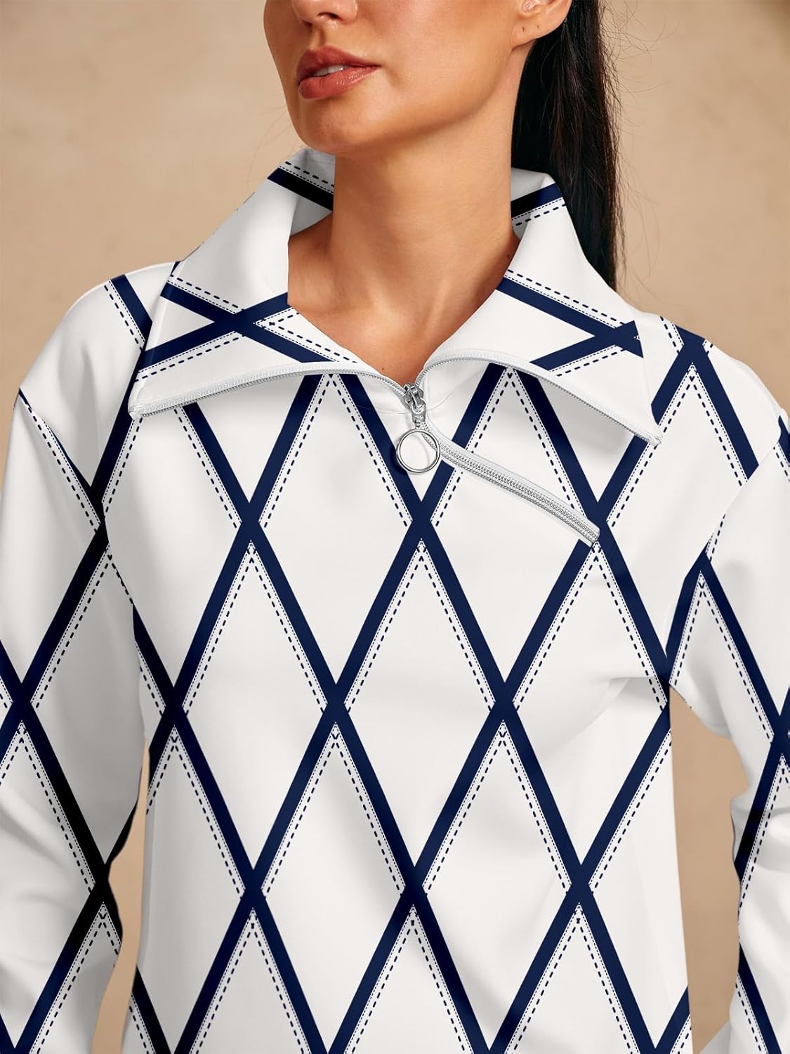 ACEGOLFS Womens Quarter Zip Golf Sweatshirts Casual Long Sleeve Turtleneck Pullover Sweaters Loose Printed Ladies Workout Top - Image 4