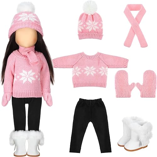 Miniatura 4 de Bencailor Ropa y accesorios de muñeca de Navidad de 18 pulgadas, conjunto de trajes de invierno, suéteres, pantalones, sombreros, zapatos, guantes