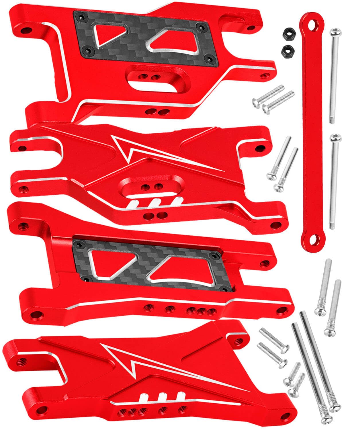 RCMYou RC Alloy Suspension Arms w/Tie Bar Upgrades Part for 1/10 Slash 2WD,Slash 2WD VXL,4PCS RC Aluminum Front Rear A Arms Hop Ups,Red