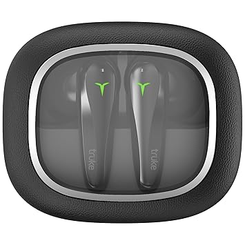truke New Launch Crystal Dyno Leather Finish True Wireless in Ear Earbuds w/Spatial Audio, 70H Battery Fast Charge Ear Buds, 13mm Driver HiFi Sound TWS, 40ms Ultra Low Latency, 4Mics ENC- RavenBlack - image, photos