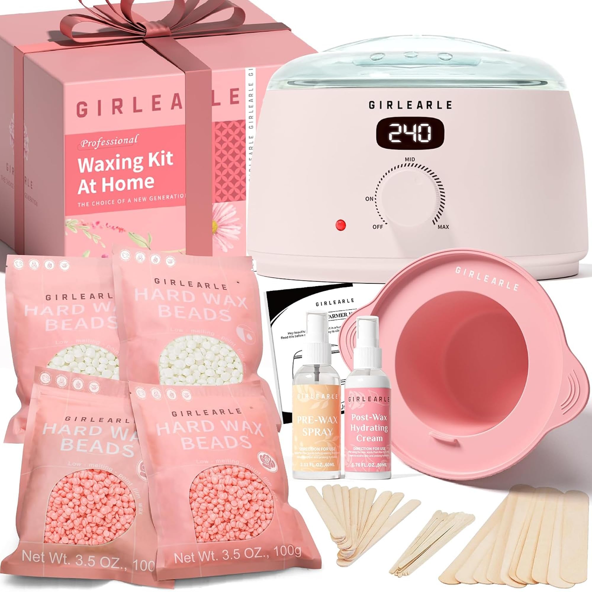 GIRLEARLE Digital Waxing Kit with Wax Warmer, Beads and Silicone Pot