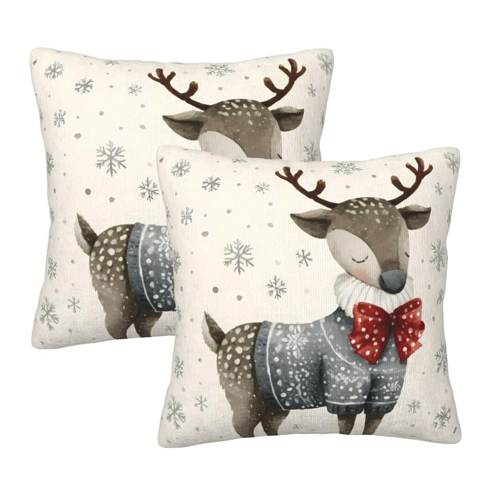 Wuwoli Snowman And Reindeer Throw Pillow Covers 18X18 Set Of 2, Pillowcases For Sofa Couch Bedroom Living Room Car