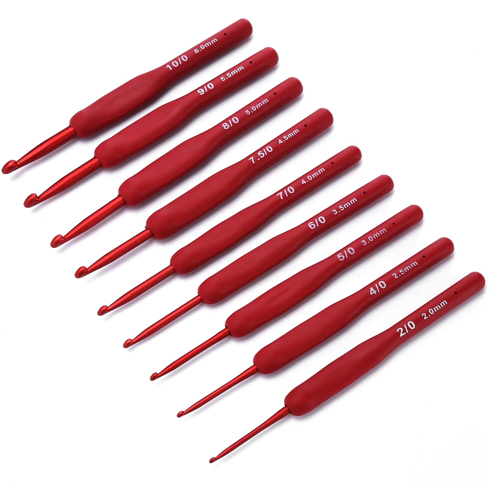 Tbest Crochet Hook Sets Hook Hook 4mm,9Pcs Ergonomic Crochet Hook Sweater Sewing Thread Red Handle Craft Accessories Knitting Tools