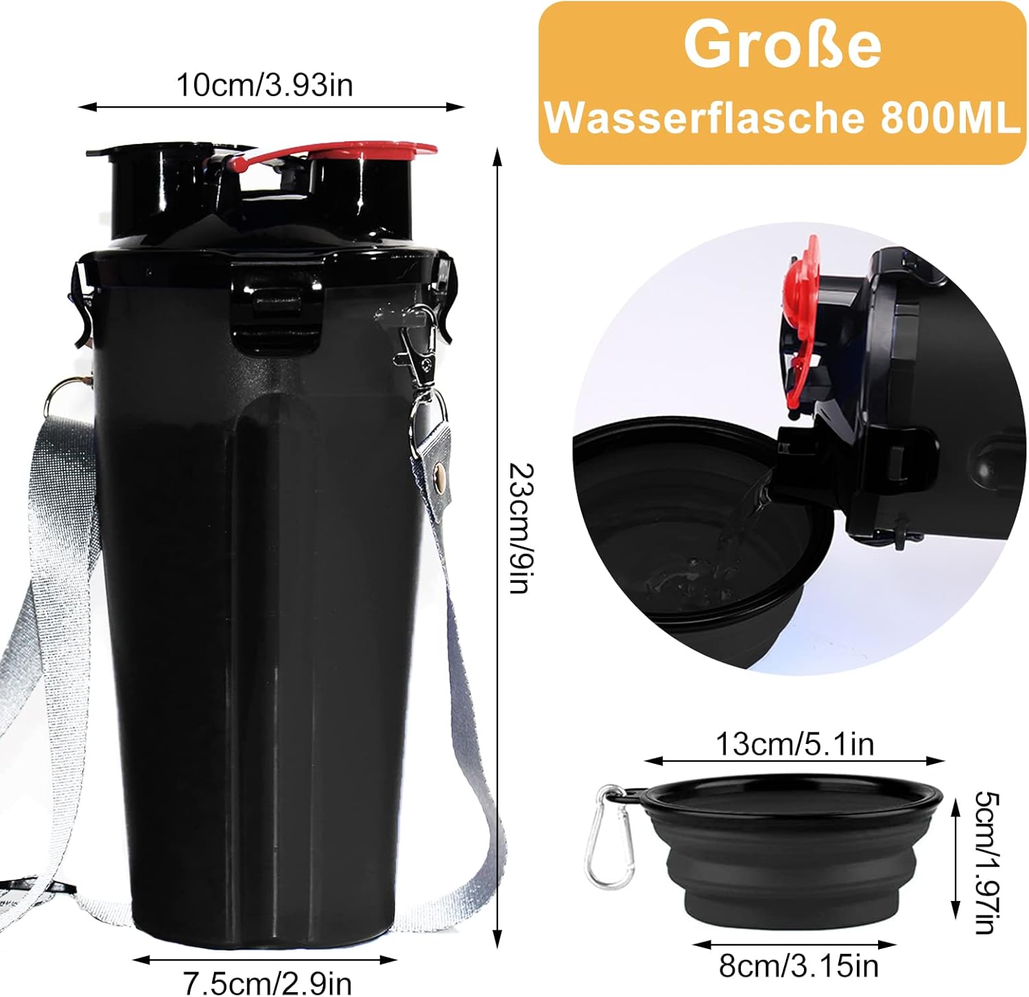 Borraccia per cani, grande capacità per cani da viaggio Nero - Immagine 4
