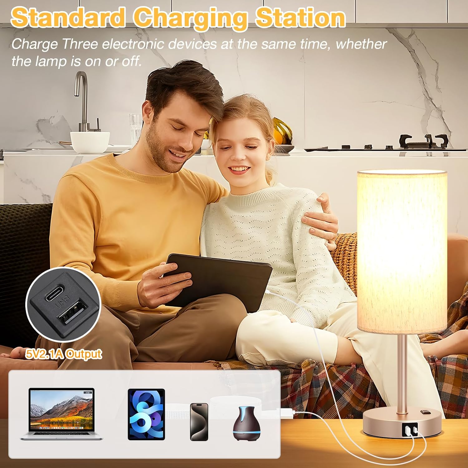  Touch Bedside Table Lamp with USB - 3 Way Dimmable Lamp for Bedroom Nightstand, Desk Lamp with Charging Station for Dorm, Office, Living Room,Kids Room thumbnail