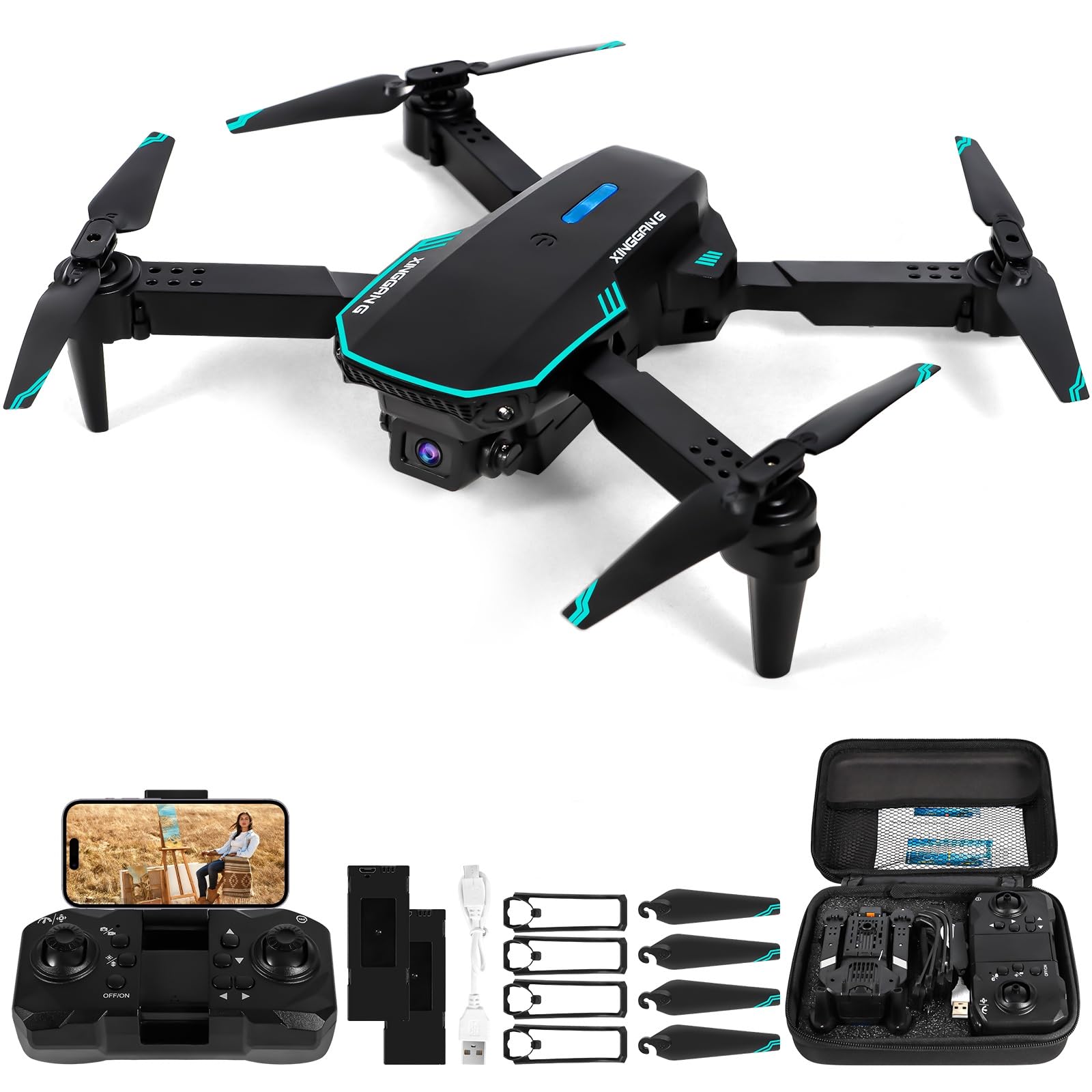 Drone z kamerą 4K EIS, 62 minuty lotu, poniżej 249 g, transmisja FPV 4KM, maks. 16 m/s, Follow-Me/Return, Quadrocopter RC dla początkujących i dorosłych