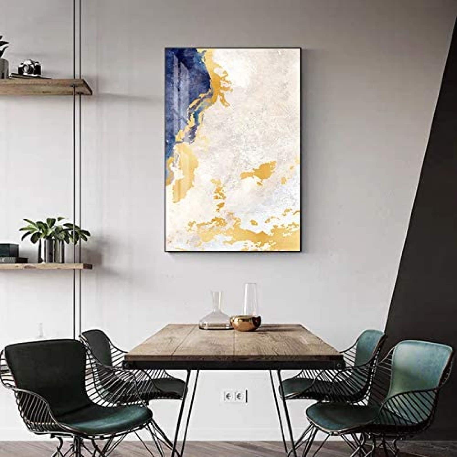 Amazon.co.jp: 抽象ゴールドネイビーブルーキャンバス絵画ウォール